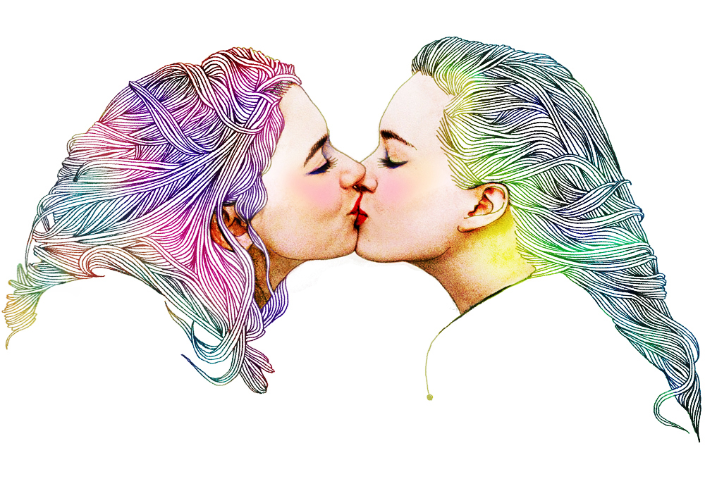 Дочь лесбиянство. Девушки целуются рисунок. Поцелуй девушек рисунок.